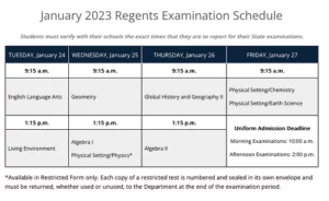 January 2023 Regents Examination Schedule]